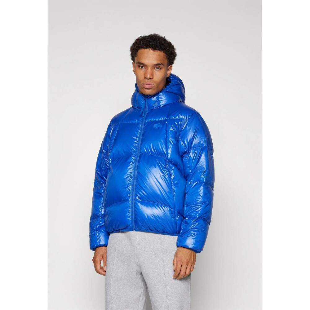 LACOSTE Puffer Coat Mens Small Blue Hooded Water Repellant Down Jacket $398